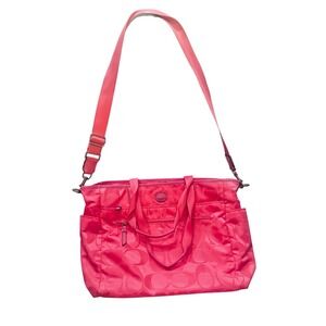 Coach Signature C Pink Nylon Shoulder Bag Convertible Strap12x16x6 preloved